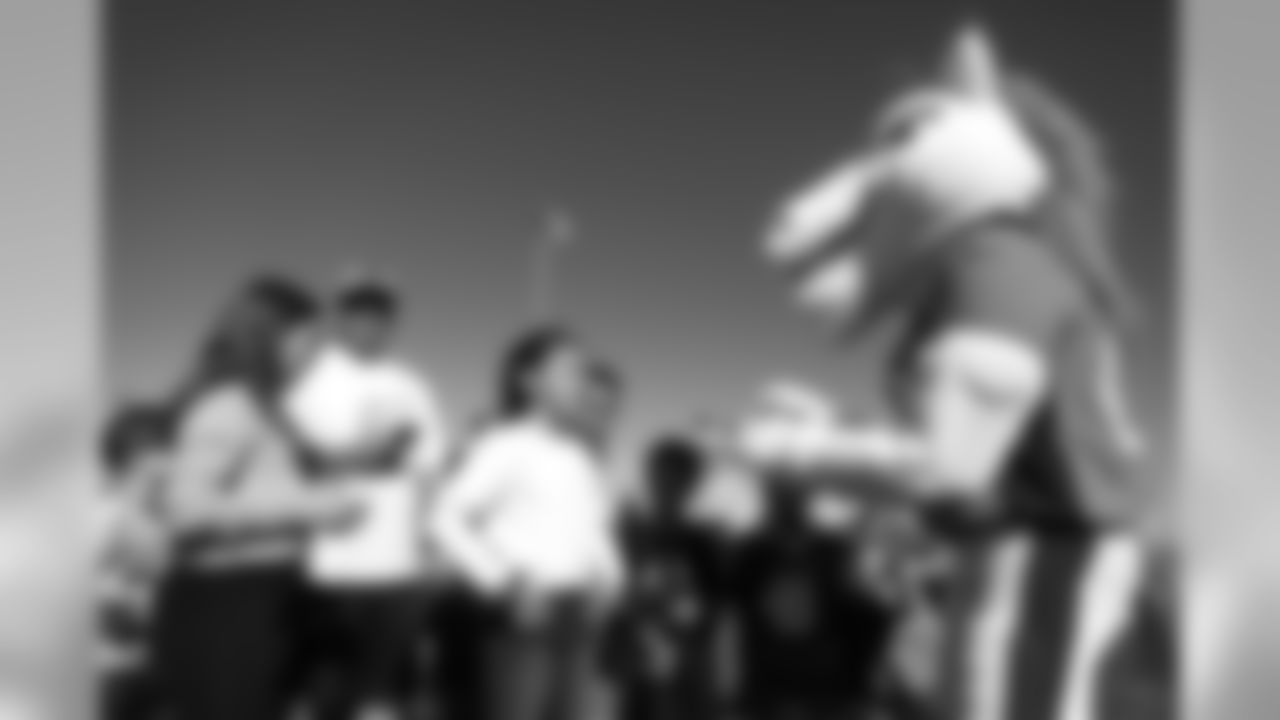 Miles the mascot signs autographs at a Youth Football Festival hosted by the Broncos in partnership with Jefferson County Youth Football Association as part of the team's Fantennial Weekend on October 12, 2019. (Photo by Aly McClaran)