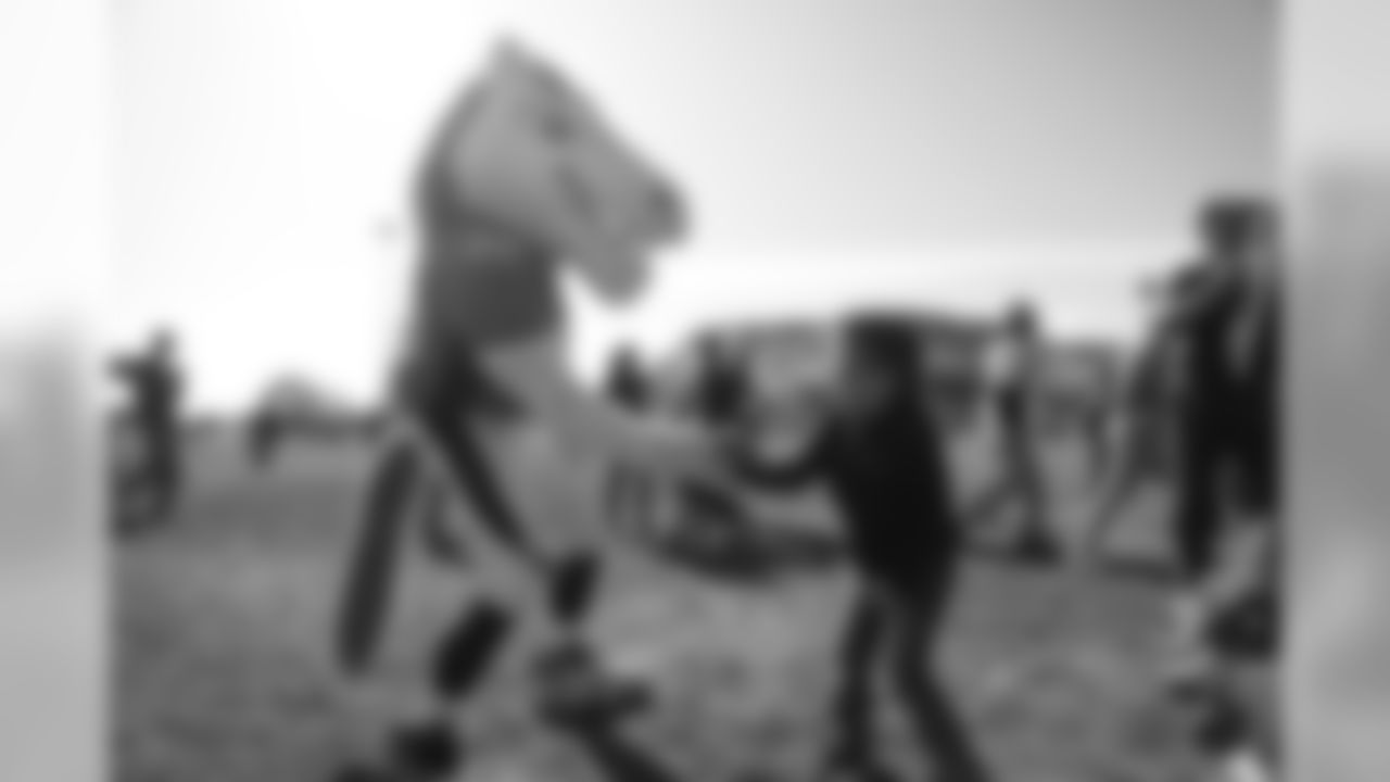 Miles the mascot at a Youth Football Festival hosted by the Broncos in partnership with Jefferson County Youth Football Association as part of the team's Fantennial Weekend on October 12, 2019. (Photo by Aly McClaran)