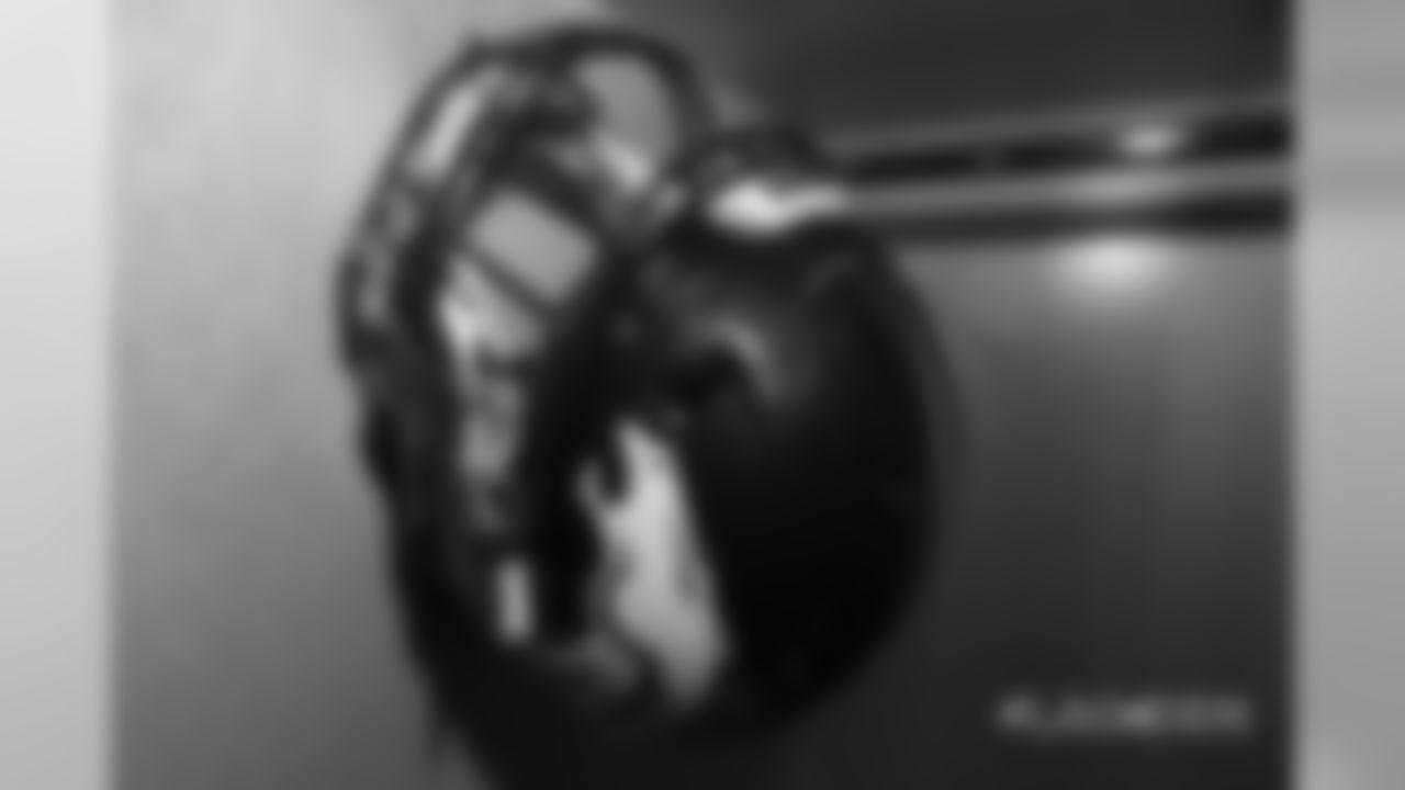 A helmet in the locker room before the Broncos' Week 17 game against the Los Angeles Chargers at Broncos Stadium at Mile High on December 30, 2018.