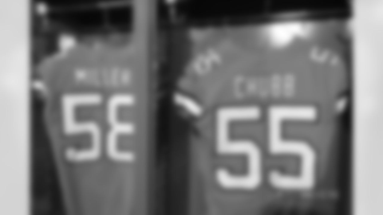 A close-up look at the Broncos' Color Rush jerseys during a photoshoot on November 20, 2018.