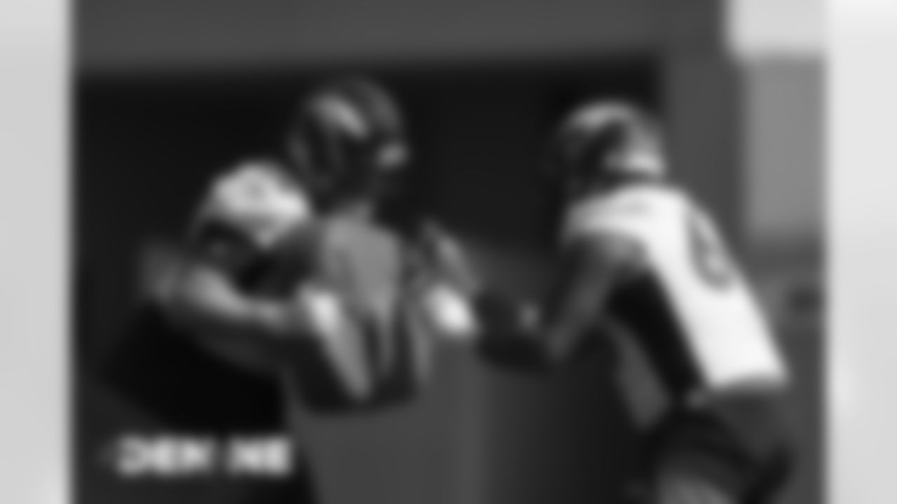 Quinn Bailey and Dalton Risner during practice at UCHealth Training Center in Centennial, Colorado, October 06, 2020.
Photo by Gabriel Christus