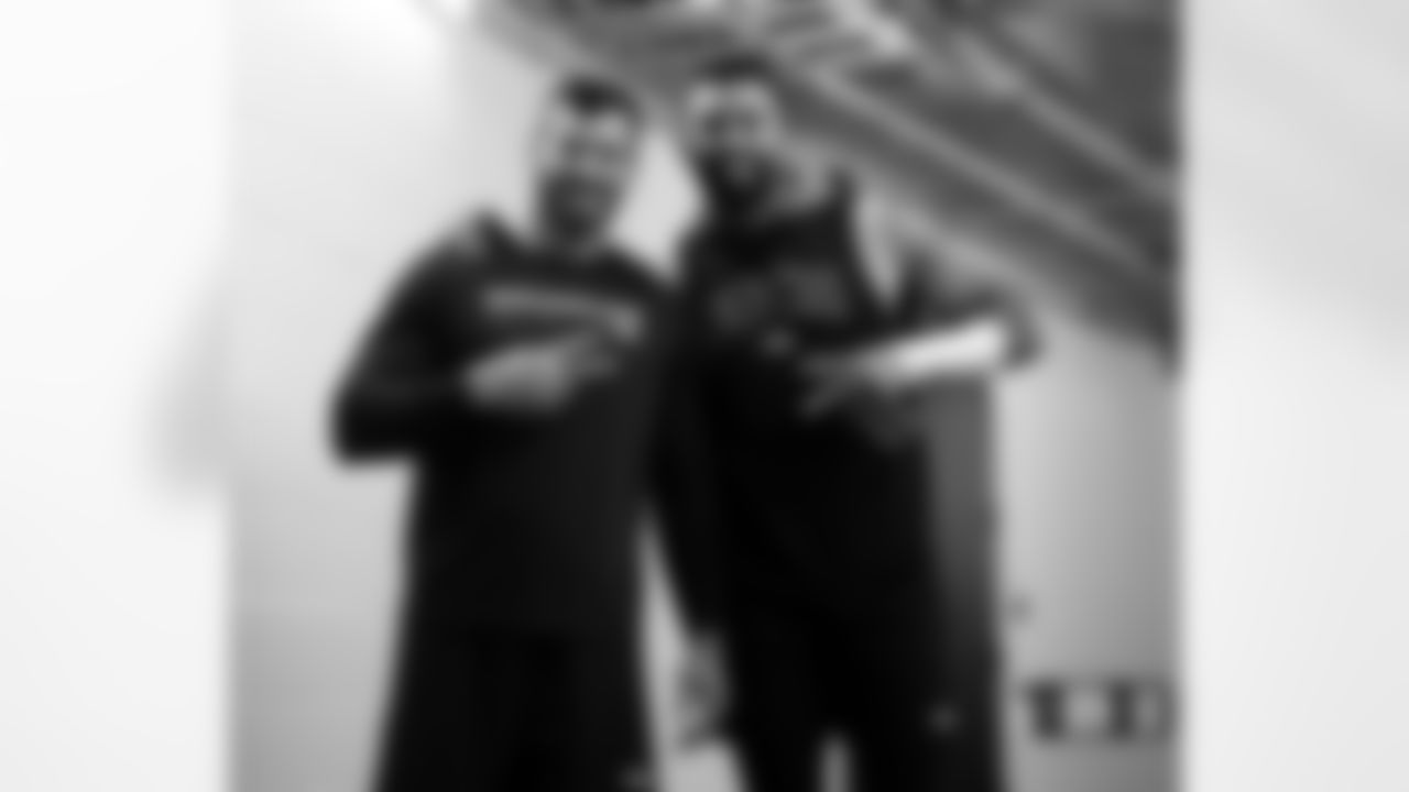 Josey Jewell and Justin Strnad before the Broncos' Week 4 game against the Las Vegas Raiders at Allegiant Stadium in Las Vegas, Nevada on October 2, 2022. (Photo by Gabriel Christus)