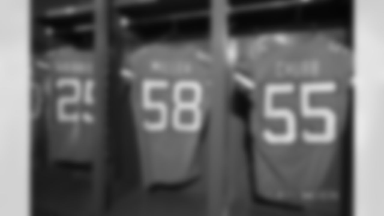 A close-up look at the Broncos' Color Rush jerseys during a photoshoot on November 20, 2018.
