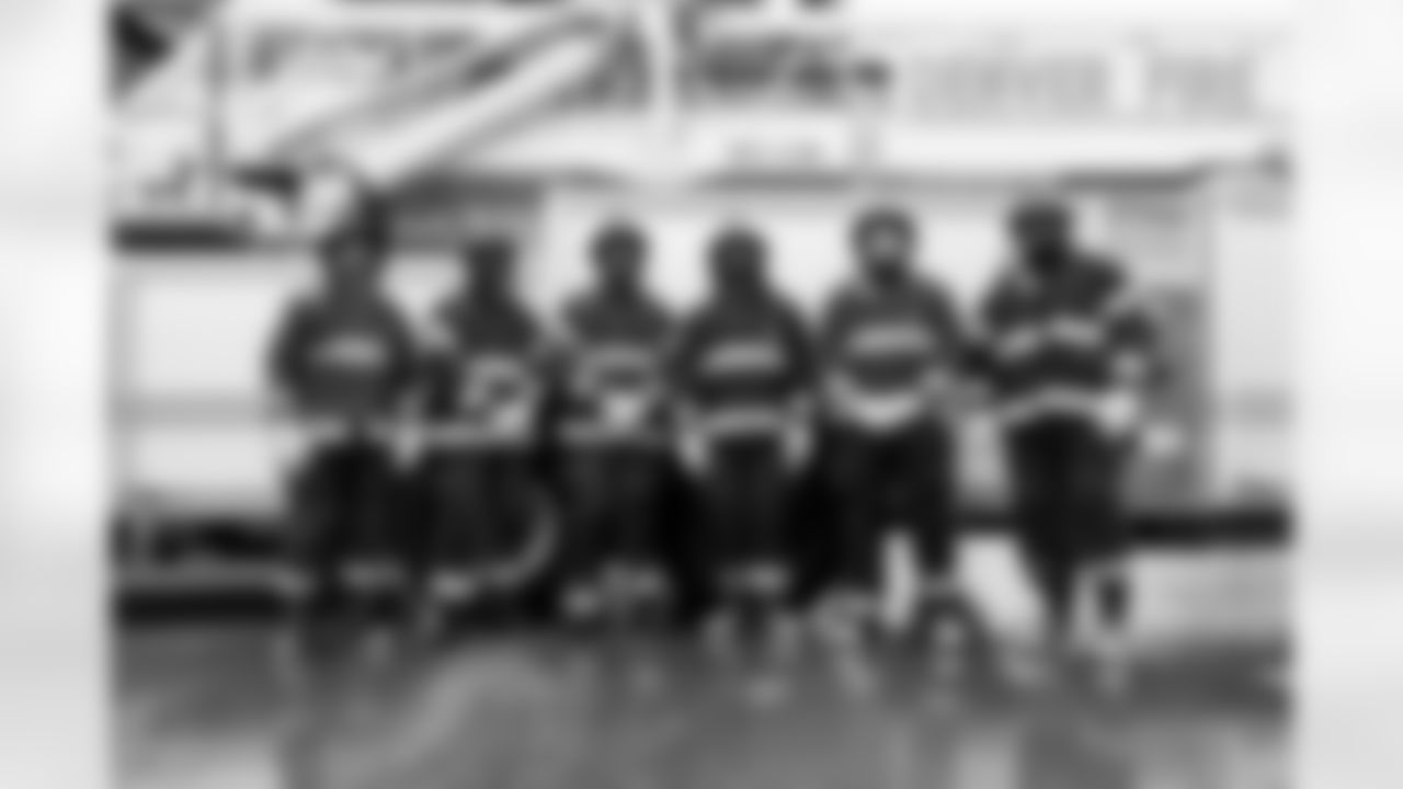 Dalton Risner, Cameron Fleming, McTelvin Agim, Malik Reed, Seth Williams, Jonathan Harris visit the Denver Fire Academy on November 2, 2021 in recognition of First Responders Appreciation Day.