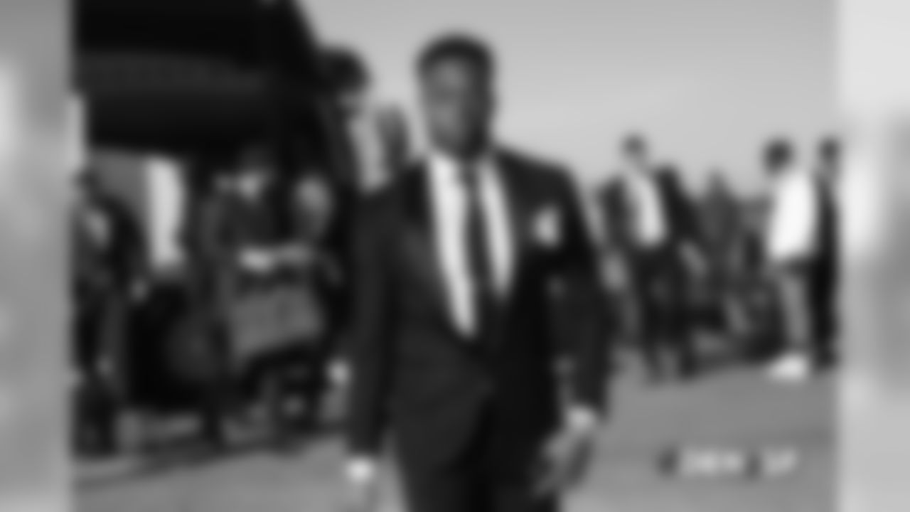 Brandon Marshall walks on the tarmac during the team's travel to San Francisco on December 8, 2018 for their Week 14 game against the 49ers.