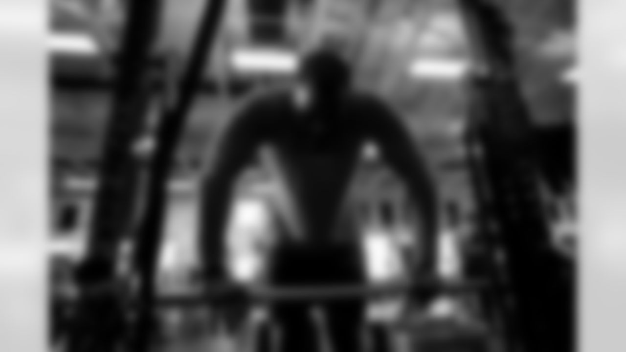 Bradley Chubb during a video shoot in the weight room for the season hype video at UCHealth Training Center on July 13, 2021. (Photo by Ben Swanson)
