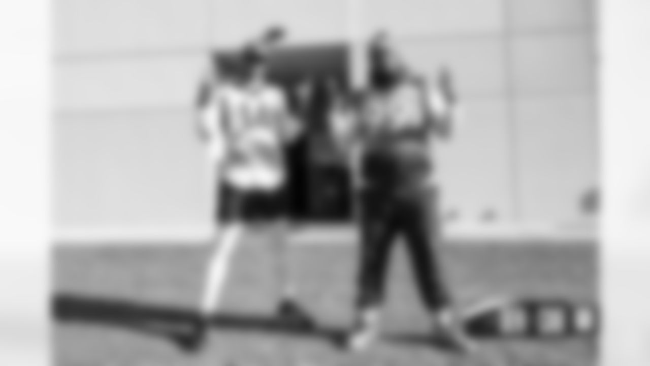 Courtland Sutton and DeShawn Williams at practice at Empower Field at Mile High in Englewood, Colorado on November 22, 2022. (Photo by Ben Swanson)