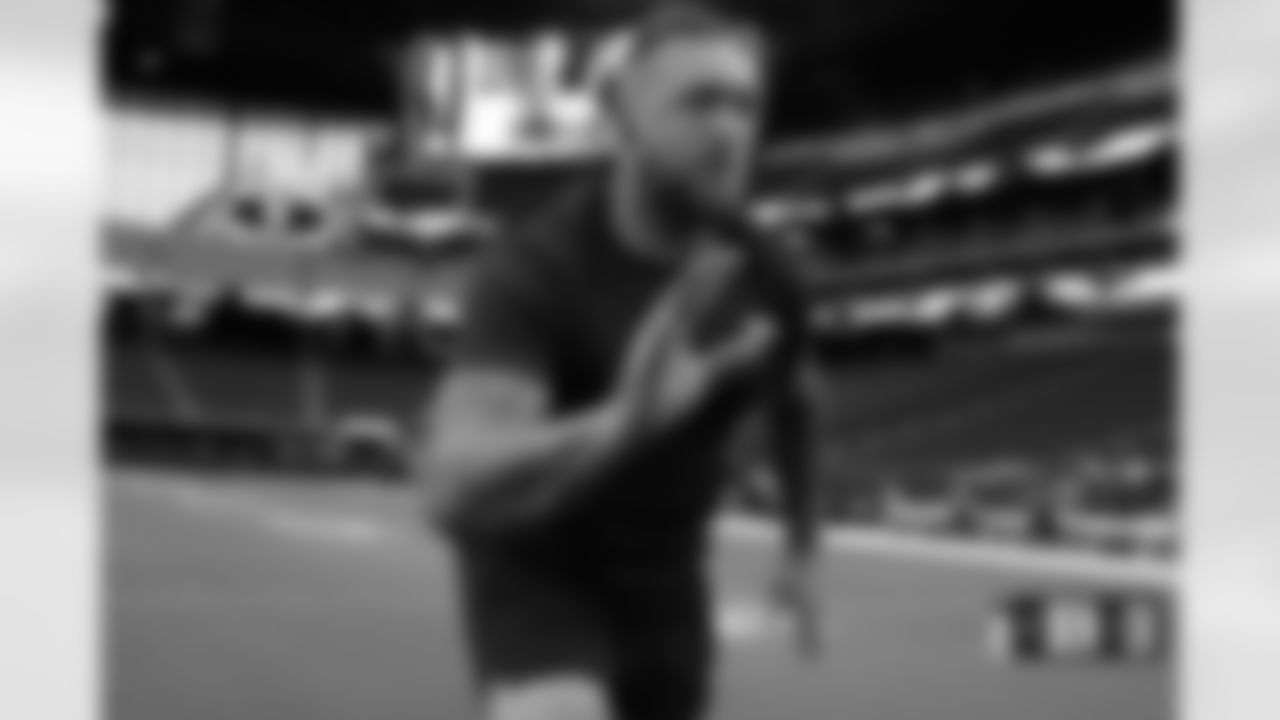 Dalton Risner before the Broncos' Week 4 game against the Las Vegas Raiders at Allegiant Stadium in Las Vegas, Nevada on October 2, 2022. (Photo by Ben Swanson)