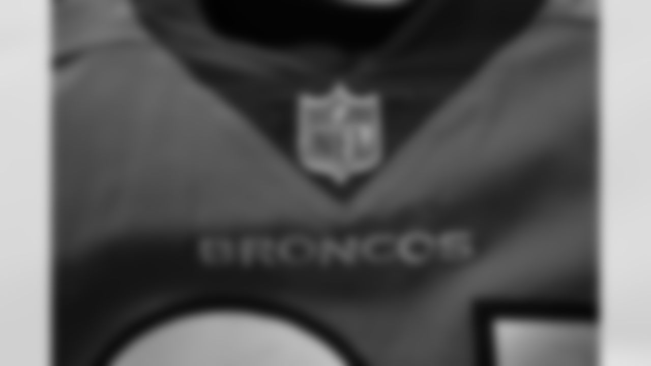 Tim PatrickÕs jersey ahead of the Broncos Week 15 game vs. the Bengals at Empower Field at Mile High on Sunday, December 19, 2021.