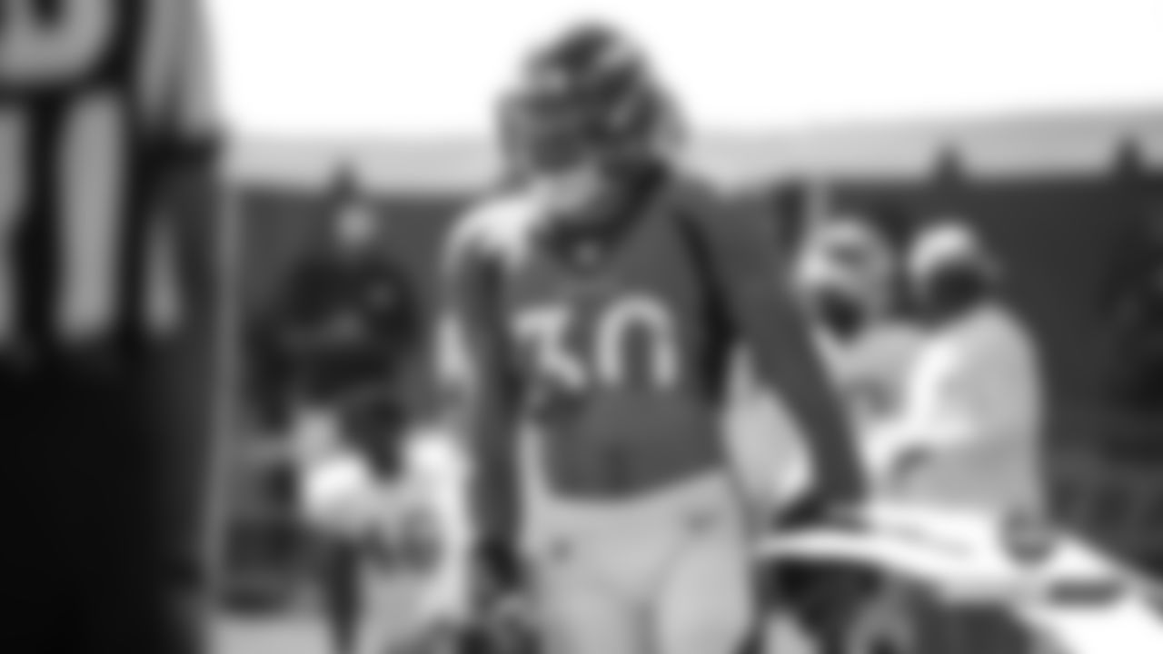 Phillip Lindsay at a joint practice with the San Francisco 49ers on the 19th day of training camp on August 16, 2019.