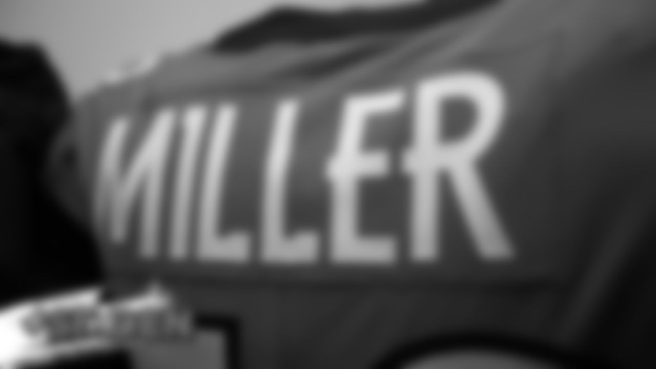 Von Miller's jersey inside the locker room before the Broncos' preseason game against the San Francisco 49ers on August 19, 2019 at Broncos Stadium at Mile High in Denver, Colorado.
