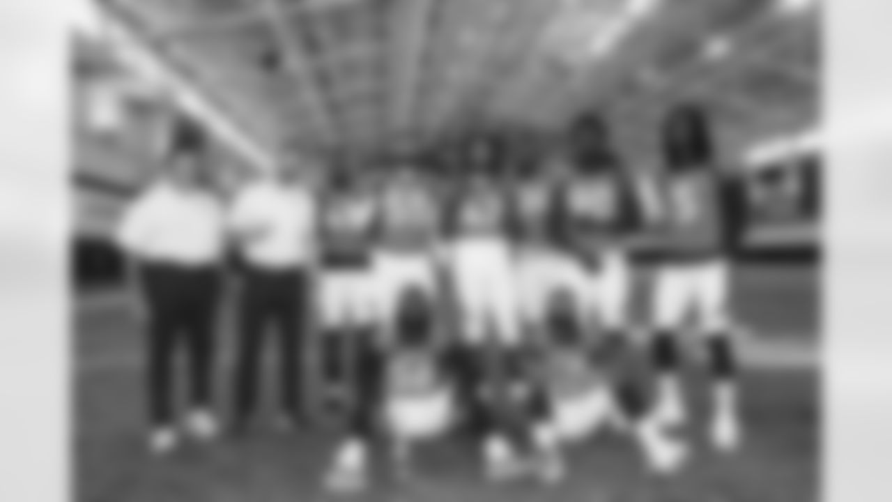 Dom Capers, Outside Linebackers Coach Bert Watts, Christopher Allen, Bradley Chubb, Nik Bonitto, Aaron Patrick, Jonathan Kongbo, Randy Gregory, Baron Browning and Jonathon Cooper during team picture day at UCHealth Training Center in Englewood, Colorado, on September 24, 2022. (Photo by Ben Swanson)