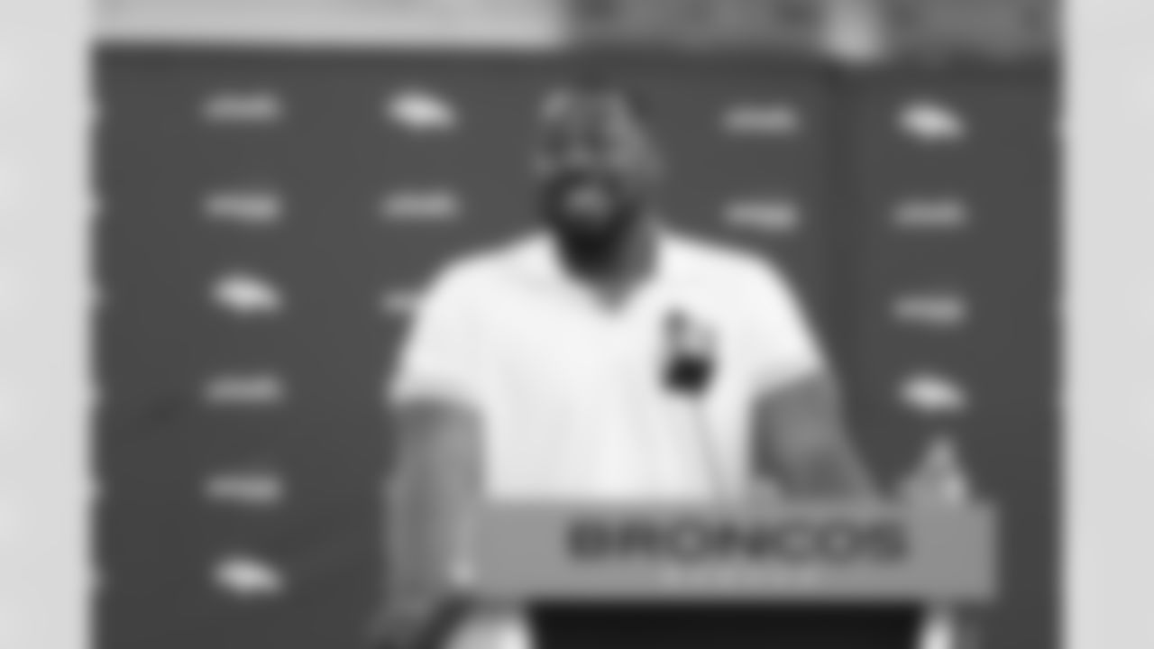 Shelby Harris during a press conference announcing his signing a 3-year deal with the Denver Broncos at UCHealth Training Center in Centennial, CO, March 19, 2021.
Photo by Gabriel Christus