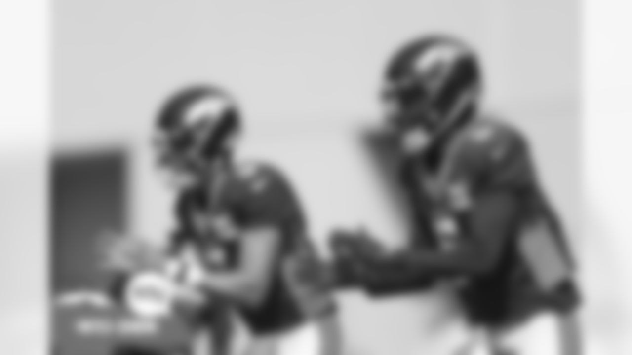 Teddy Bridgewater and Drew Lock during practice on Thursday, September 23, 2021 at UCHealth Training Center in Englewood, Colorado.
Photo by Gabriel Christus