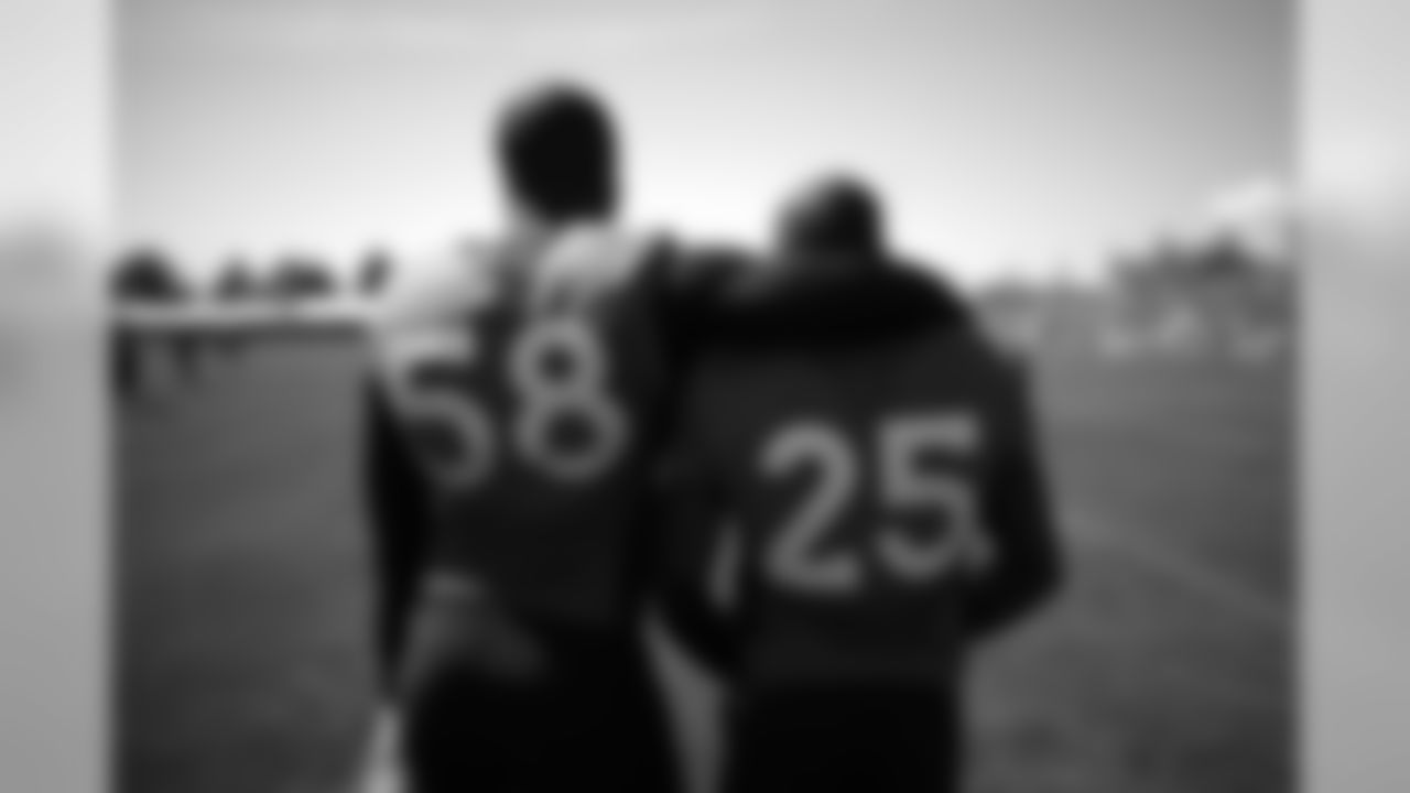 Von Miller and Chris Harris Jr. at UCHealth Training Center in Englewood, Colorado, August 06, 2019.
Photo by Gabriel Christus