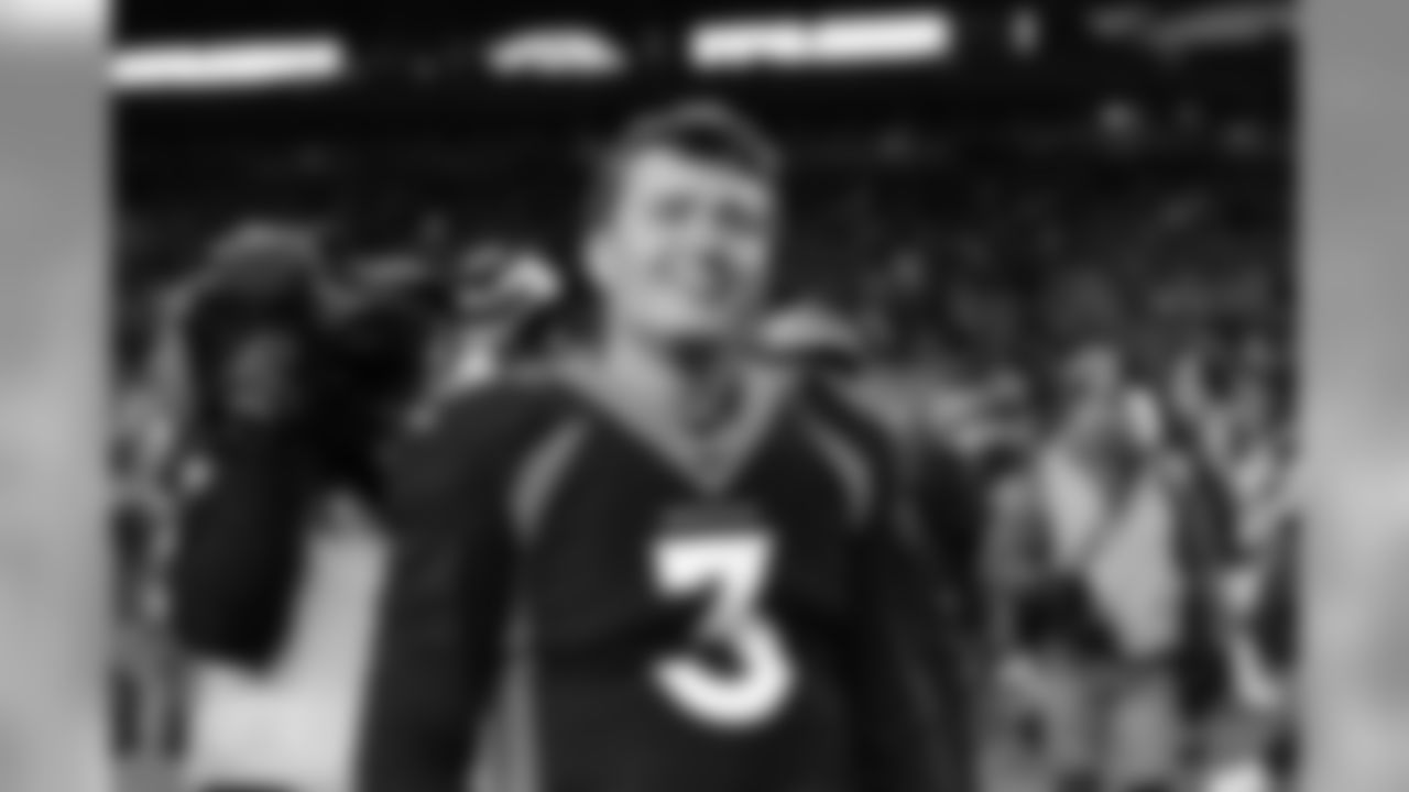 Denver Broncos quarterback Drew Lock (3) heads to the locker room postgame with a smile after the Broncos defeated the Los Angeles Chargers 23-20 in the NFL game in Denver, Sunday, Dec. 1, 2019. (Photo: © Eric Lars Bakke)