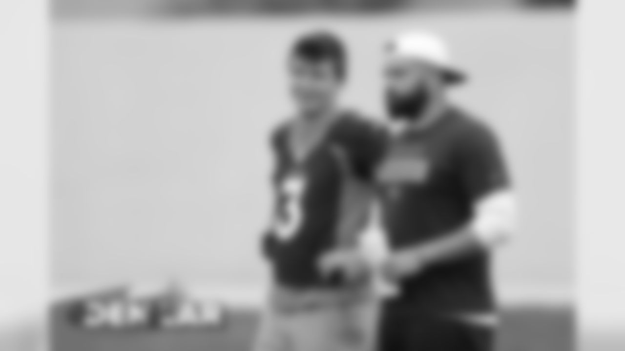 Drew Lock and Denver Broncos quarterbacks coach T.C. McCartney during practice in Englewood, Colorado, August 21, 2019.
Photo by Gabriel Christus