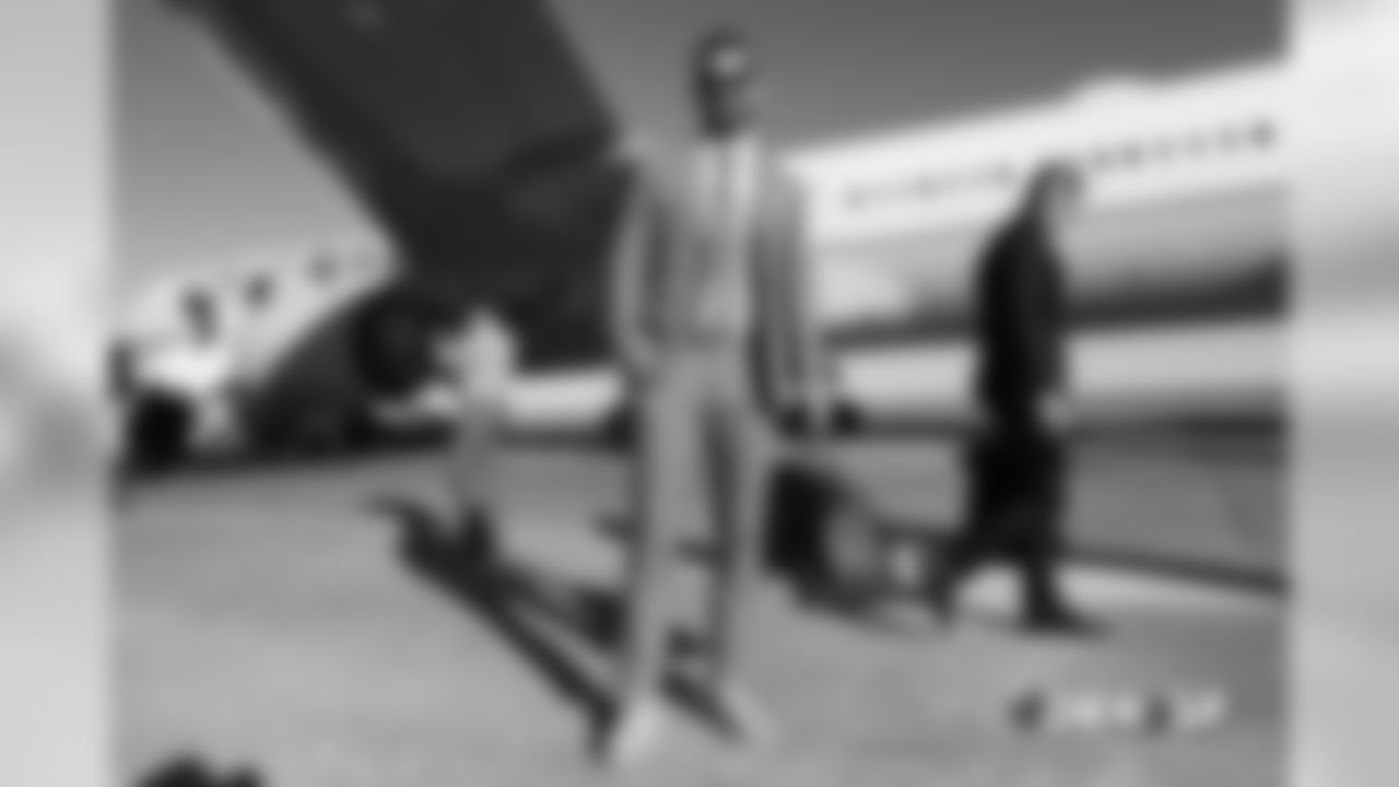 Brandon McManus walks on the tarmac during the team's travel to San Francisco on December 8, 2018 for their Week 14 game against the 49ers.