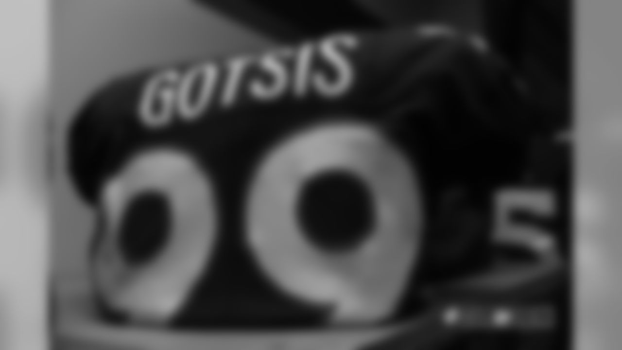 Adam Gotsis' jersey in the locker room before the Broncos' Week 15 game against the Cleveland Browns at Broncos Stadium at Mile High on December 15, 2018.