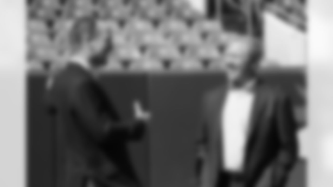 Peyton Manning conducts an interview with John Elway during the taping of an episode of Peyton's Places at Empower Field at Mile High on June 26, 2020. (Photo by Ben Swanson)