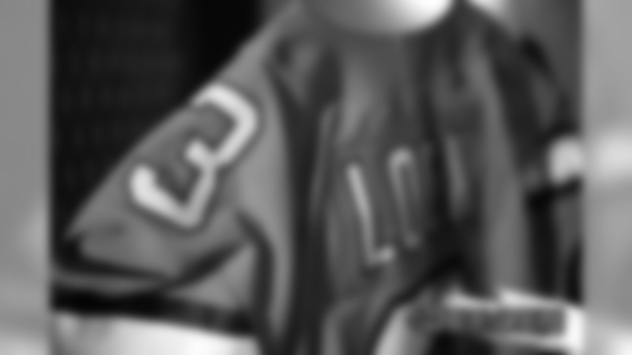 A preview of Drew Lock's Color Rush jersey during a photoshoot ahead of the team's Week 16 game against the Lions on December 18, 2019 at UCHealth Training Center. (Photo by Ben Swanson)