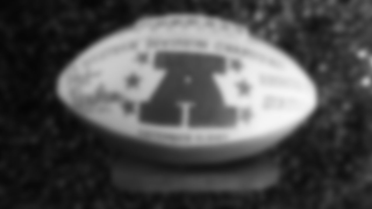 Mr. Bowlen's game ball from the Broncos' December 15, 1984, victory over the Seahawks is featured in a display at the open-house tribute to Pat Bowlen at Broncos Stadium at Mile High on June 18, 2019.