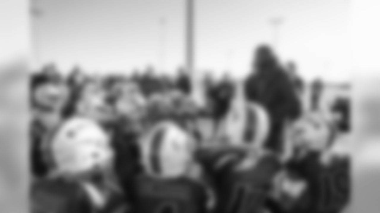 Champ Bailey speaks to a youth football team at a Youth Football Festival hosted by the Broncos in partnership with Jefferson County Youth Football Association as part of the team's Fantennial Weekend on October 12, 2019. (Photo by Aly McClaran)