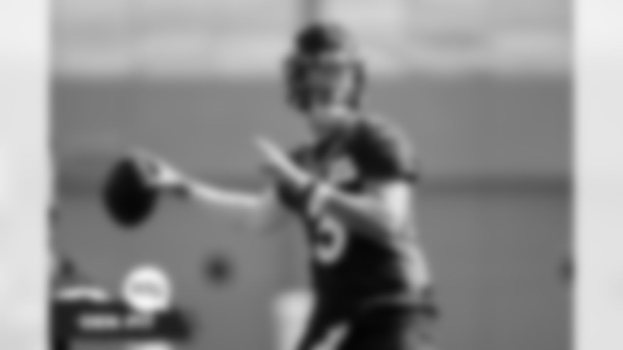 Drew Lock during practice at UCHealth Training Center in Englewood, Colorado on October 8, 2021. (Photo by Ben Swanson)