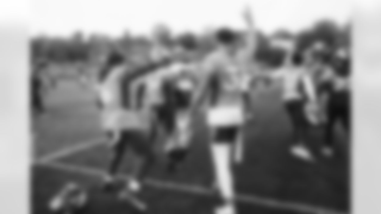 P.J. Locke and Justin Simmons during the Broncos' week of practice at Harrow School in London, England in the United Kingdom. This image is part of the Broncos' film series documenting the team's trip to London. (Photo by Ben Swanson)