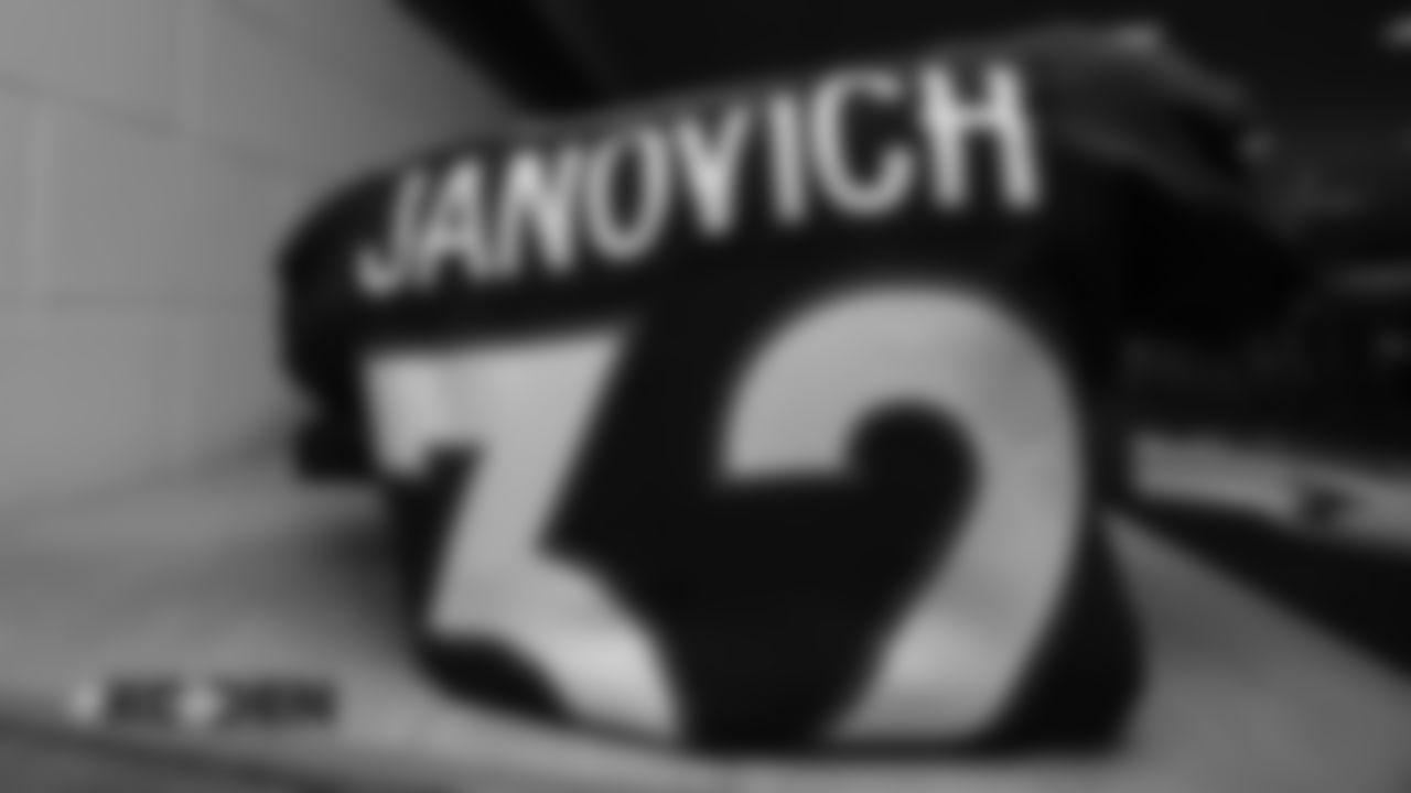 Andy Janovich's jersey in the locker room pregame before the Broncos' Week 4 game against the Kansas City Chiefs at Broncos Stadium at Mile High on October 1, 2018.