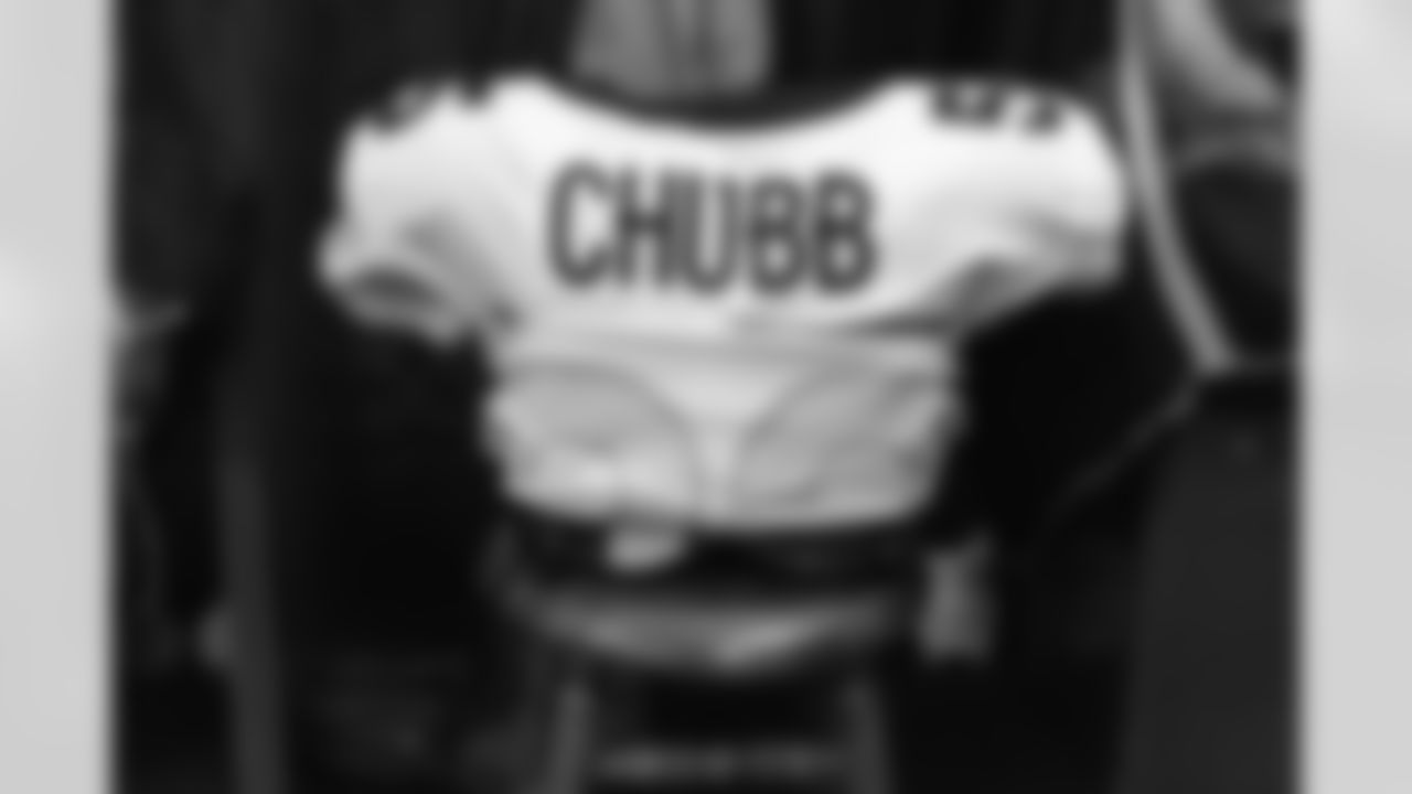 Bradley Chubb's jersey in the locker room before the Broncos' Week 13 game against the Kansas City Chiefs at GEHA Field at Arrowhead Stadium in Kansas City, Missouri on December 5, 2021. (Photo by Joe Abdellah)