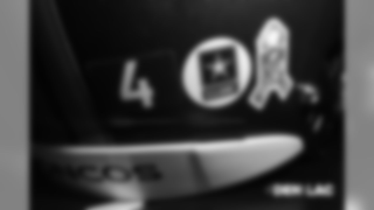 Case Keenum's helmet with Salute to Service stickers for the U.S. Army in the locker room pregame before the Broncos' Week 11 game against the Los Angeles Chargers at StubHub Center on November 18, 2018.