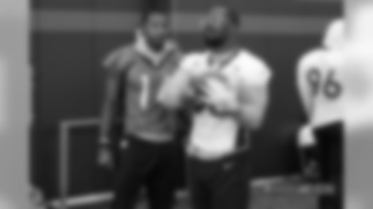 Courtland Sutton and Von Miller during a Saturday walkthrough at UCHealth Training Center on November 3, 2018.