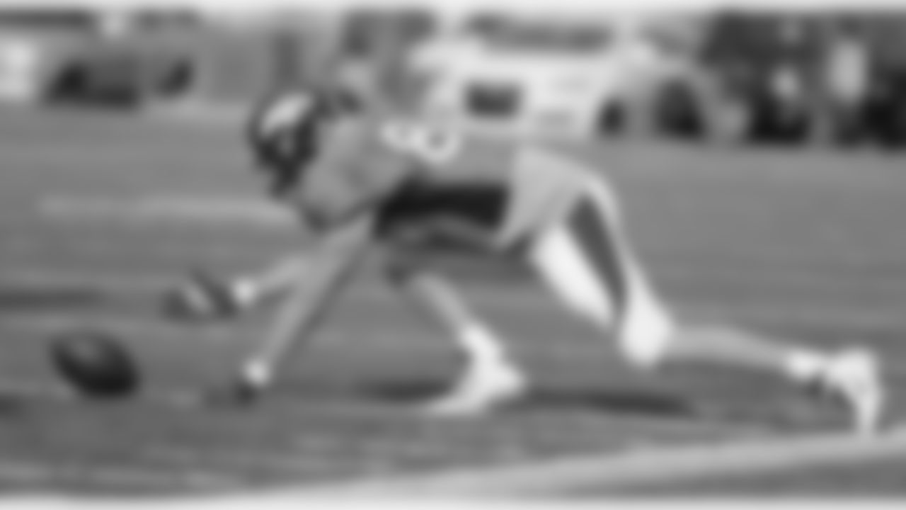 TE Jacob Tamme practices diving on a loose ball.