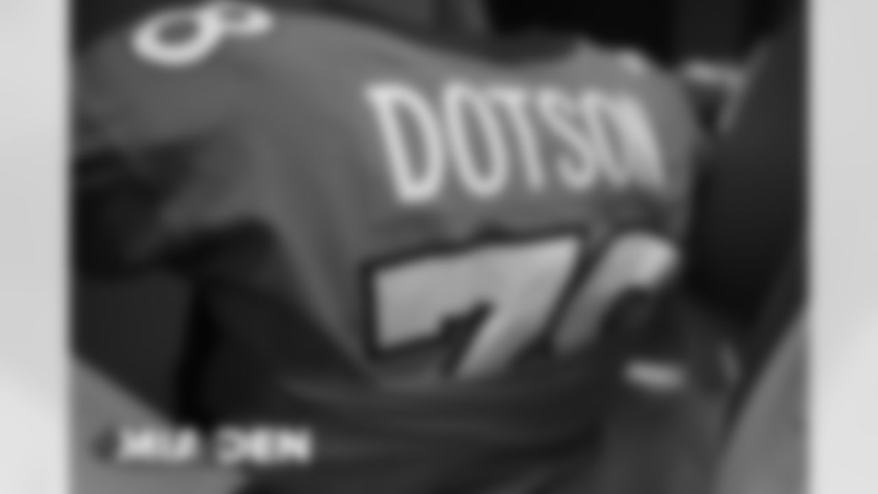 Demar Dotson's jersey in the locker room before the Broncos' Week 11 game against the Miami Dolphins at Empower Field at Mile High in Denver, Colorado on November 22, 2020. (Photo by Ben Swanson)