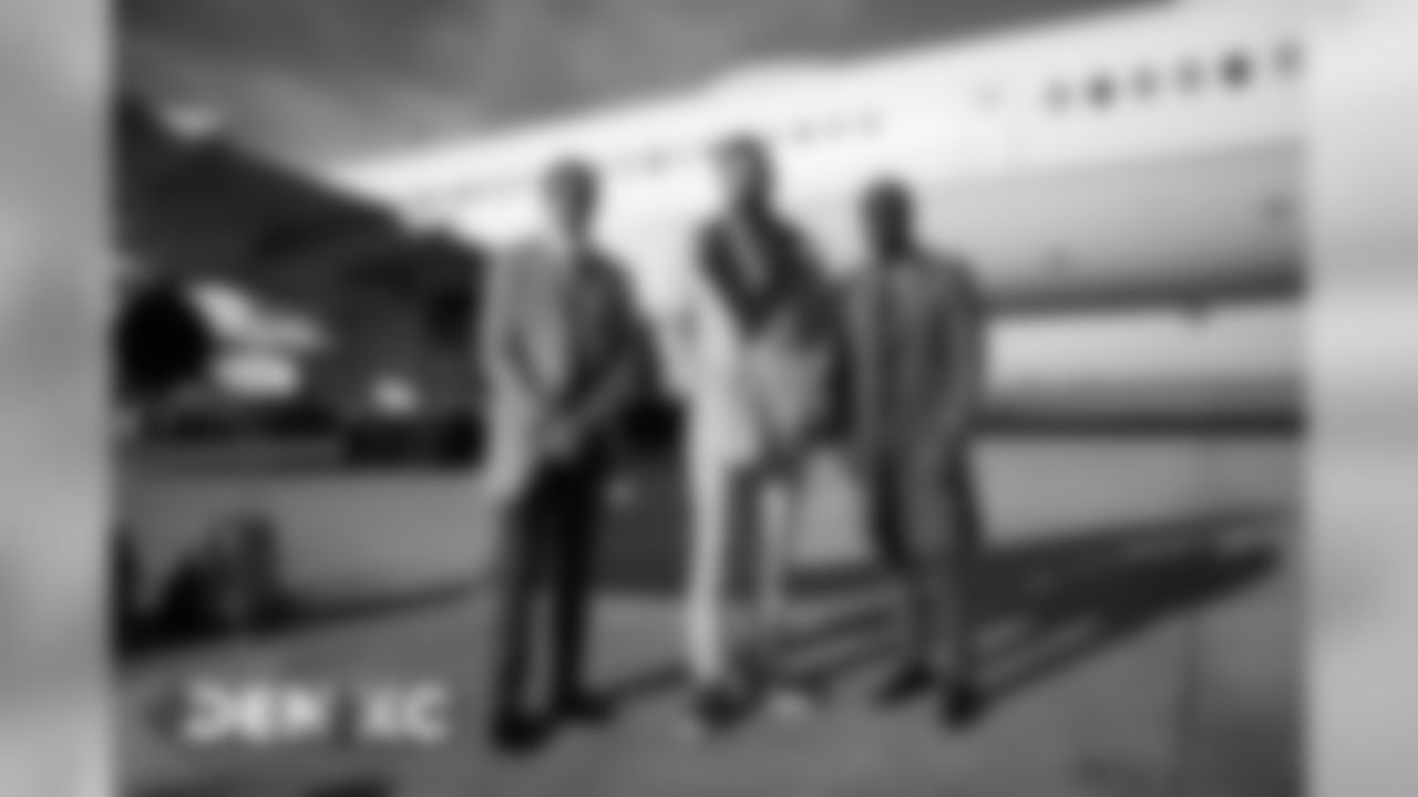 Justin Simmons, Brandon McManus, Kareem Jackson at Signature Flight Support in Denver, Colorado, December 14, 2019.
Photo by Gabriel Christus