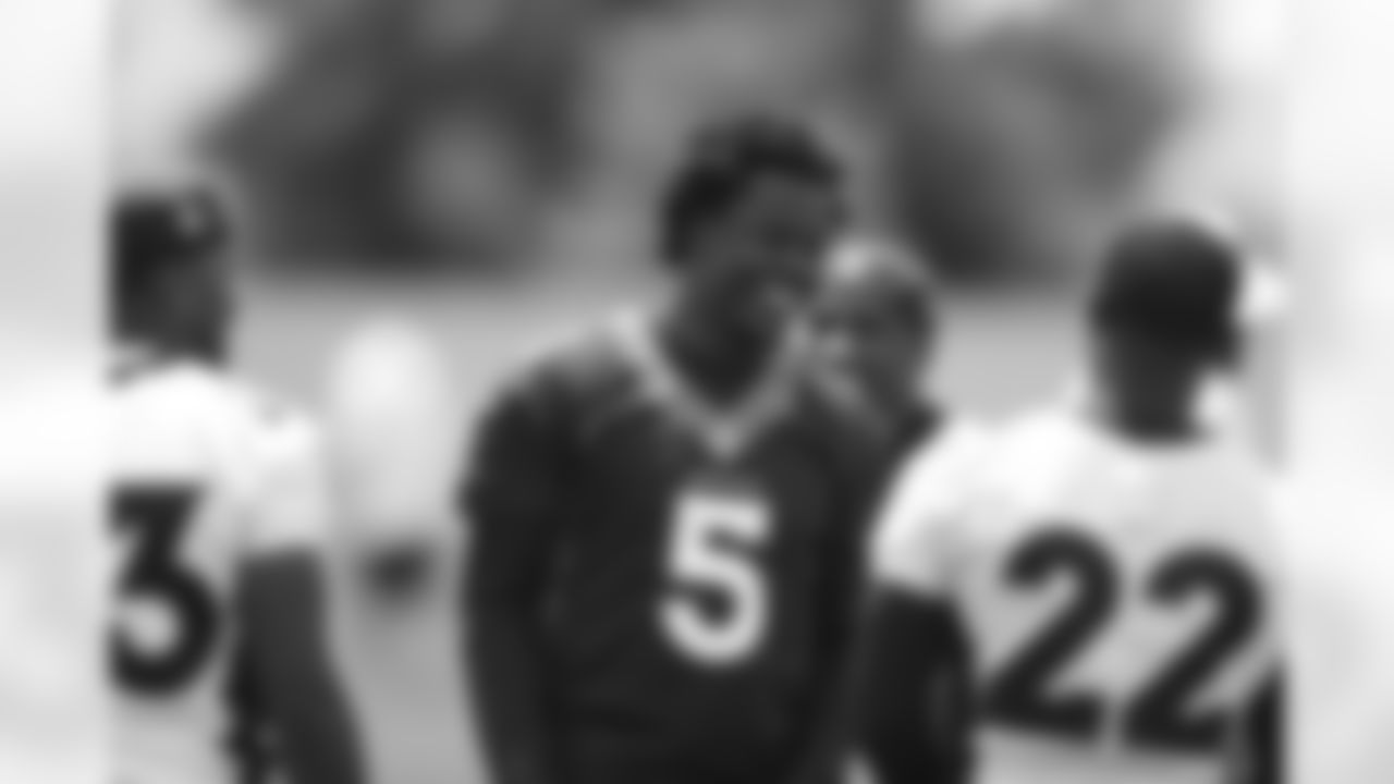 Teddy Bridgewater and Kareem Jackson during minicamp on Wednesday, June 16, 2021 at UCHealth Training Center in Englewood, Colorado
