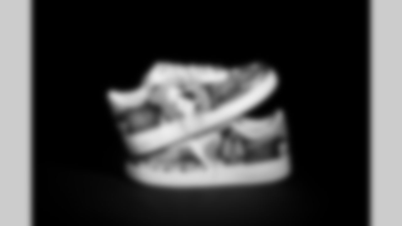 President of Football Operations John Elway's custom shoes for the 2021 My Cause My Cleats campaign at UCHealth Training Center in Englewood, Colorado on November 26, 2021. (Photo by Ben Swanson)