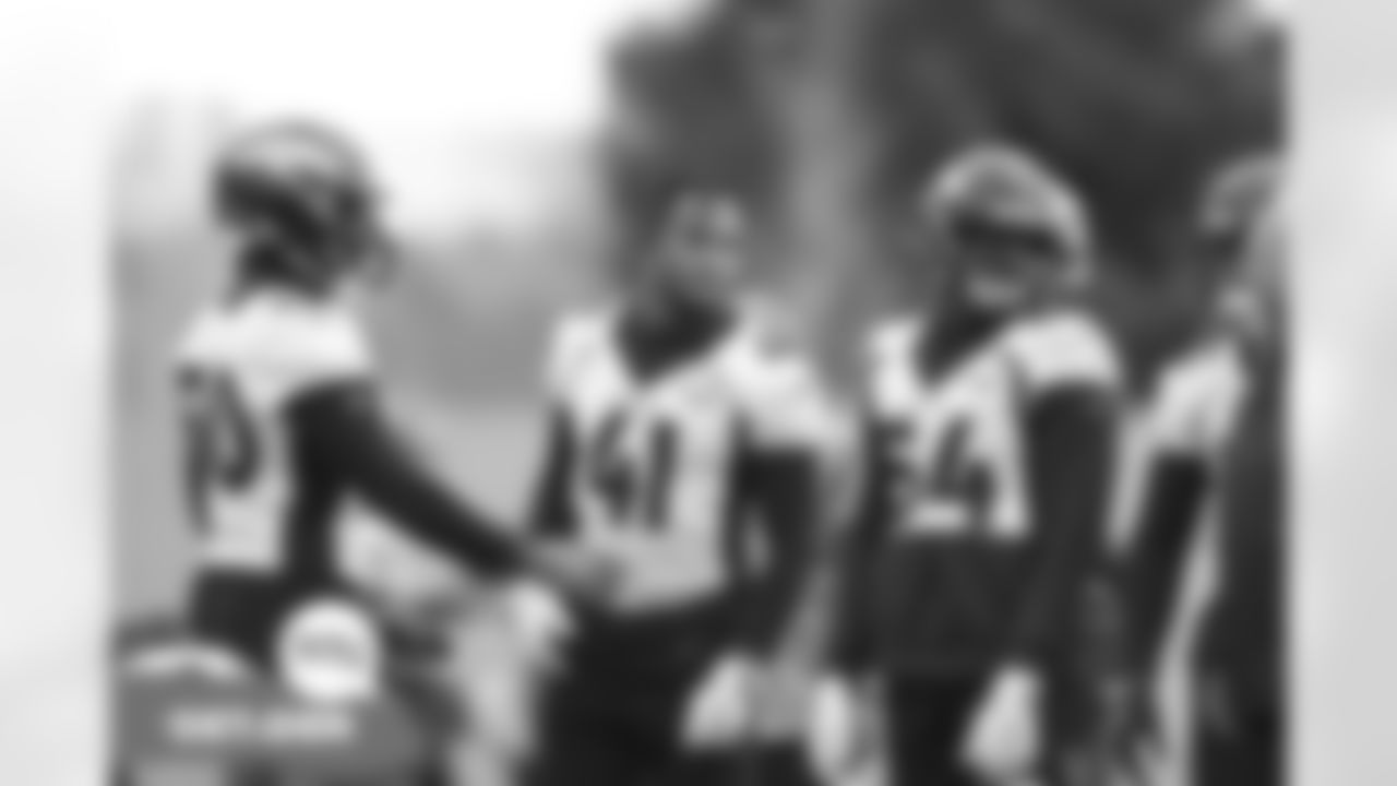 Jonas Griffith, Kenny Young, Barrington Wade during practice on Wednesday, December 8, 2021 at UCHealth Training Center in Englewood, Colorado.
Photo by Gabriel Christus