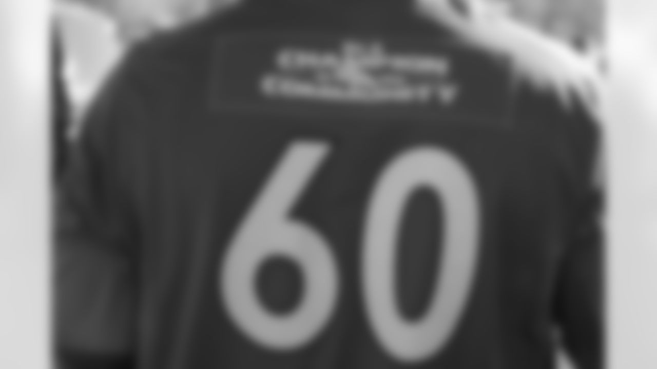 Connor McGovern's community jersey during the Denver Rescue Mission's Thanksgiving Turkey in a Box distribution on Nov. 20, 2018