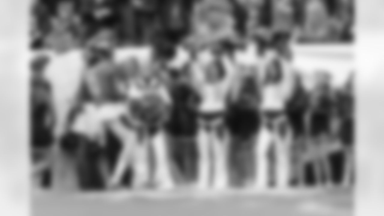 Cheerleaders celebrate a deep pass by Denver Broncos wide receiver Jerry Jeudy (10) during a NFL game against the Los Angeles Chargers on Sunday, January 8, 2023 at Empower Field at Mile High in Denver, Colorado.
Photo by Gabriel Christus / Denver Broncos