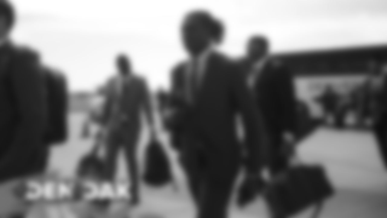 Isaac Yiadom on the tarmac at Denver International Airport during the team's travel to Oakland on September 8, 2019 ahead of the season opener. (Photo by Ben Swanson)