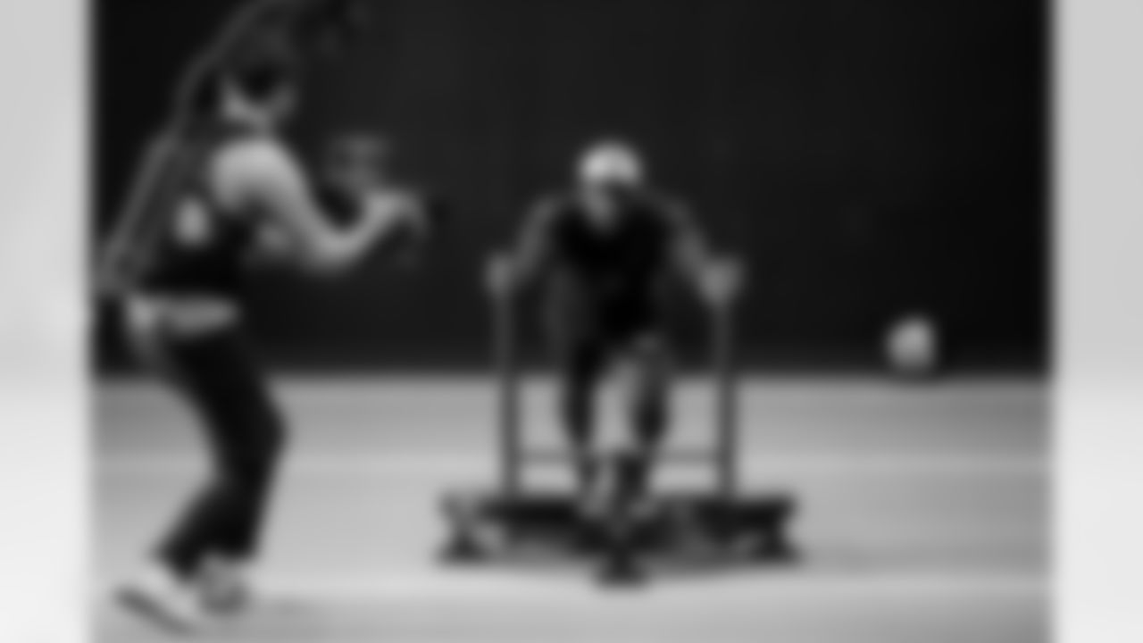 Von Miller during a video shoot in the weight room for the season hype video at UCHealth Training Center on July 13, 2021. (Photo by Ben Swanson)