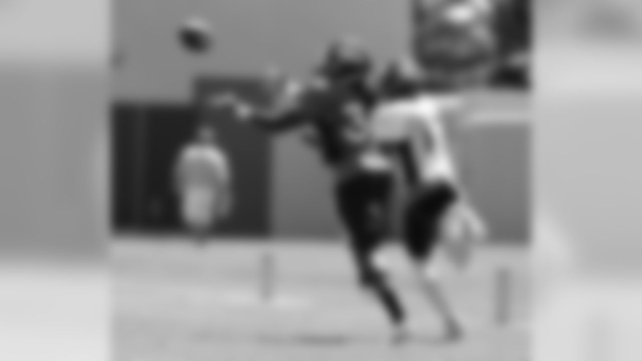 Bruton undercuts a route in the end zone.