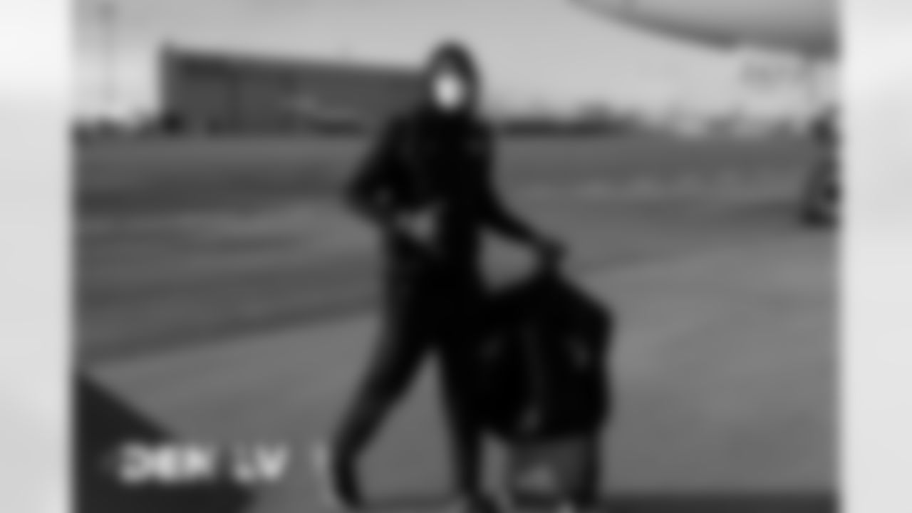 Justin Simmons on the tarmac at Denver International Airport on November 14, 2020 during the team's travel to Las Vegas for a Week 10 game against the Raiders. (Photo by Joe Abdellah)