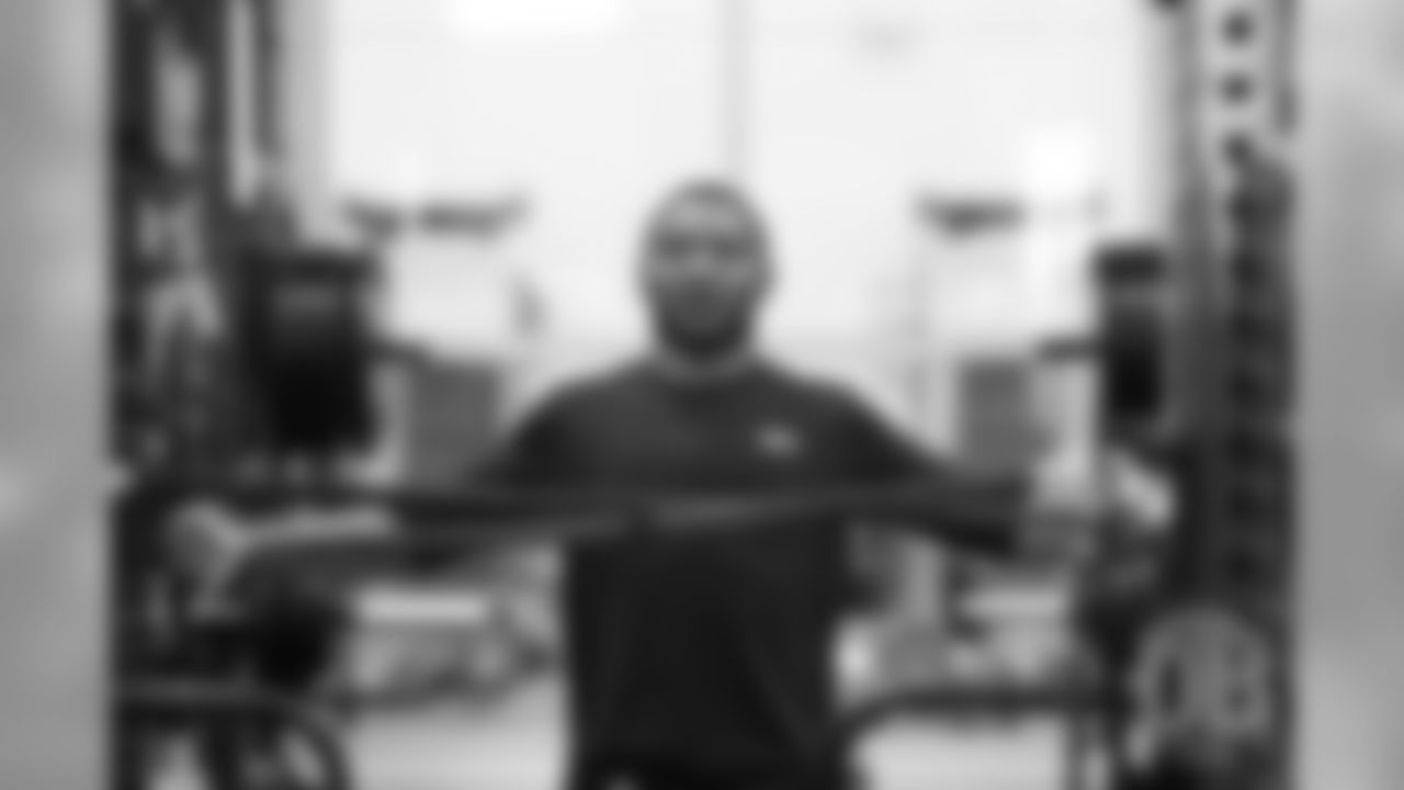 Khalfani Muhammad during offseason workouts at UCHealth Training Center in Englewood, Colorado, on April 2, 2019.
Photo by Gabriel Christus