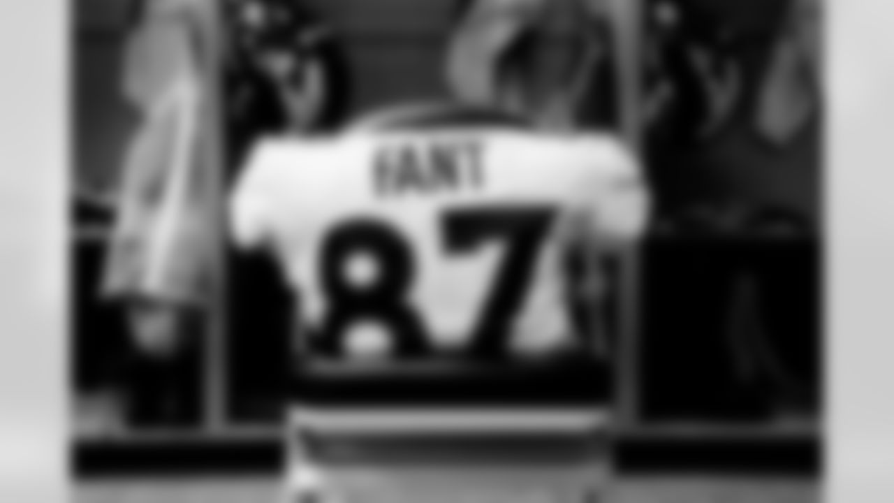 Noah Fant's jersey in the locker room before the Broncos' Week 5 game against the Pittsburgh Steelers at Heinz Field in Pittsburgh, Pennsylvania on October 10, 2021. (Photo by Joe Abdellah)