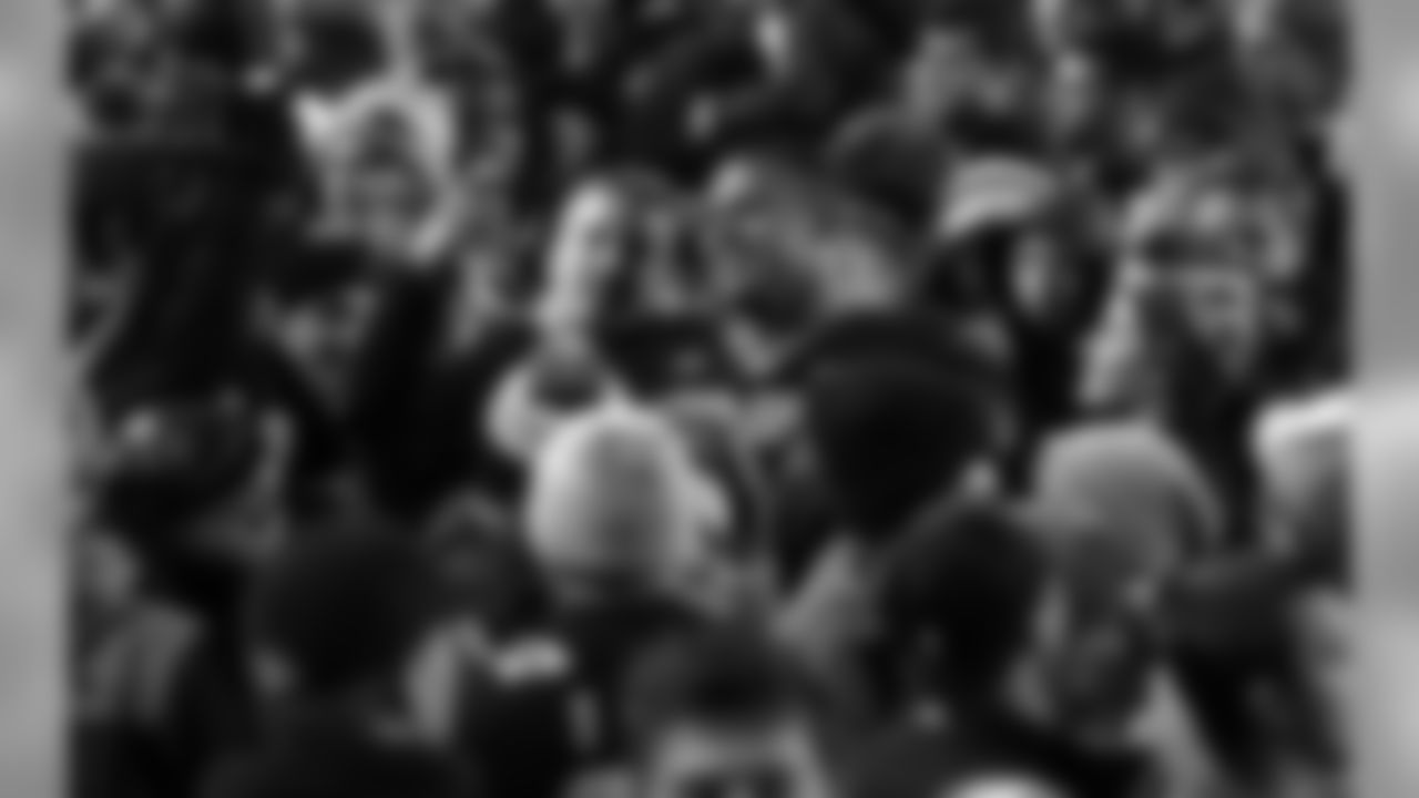 Iowa tight end Noah Fant (87) celebrates with fans after an NCAA college football game against Ohio State, Saturday, Nov. 4, 2017, in Iowa City, Iowa. (AP Photo/Charlie Neibergall)