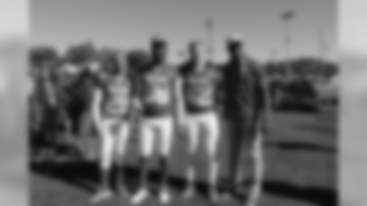 Chris Harris Jr., Von Miller, Casey Kreiter and DeMarcus Ware, serving as an AFC Team Captain, at the final day of Pro Bowl practice and photo day at the ESPN Wide World of Sports Complex on January 25, 2019, in Orlando, Florida.