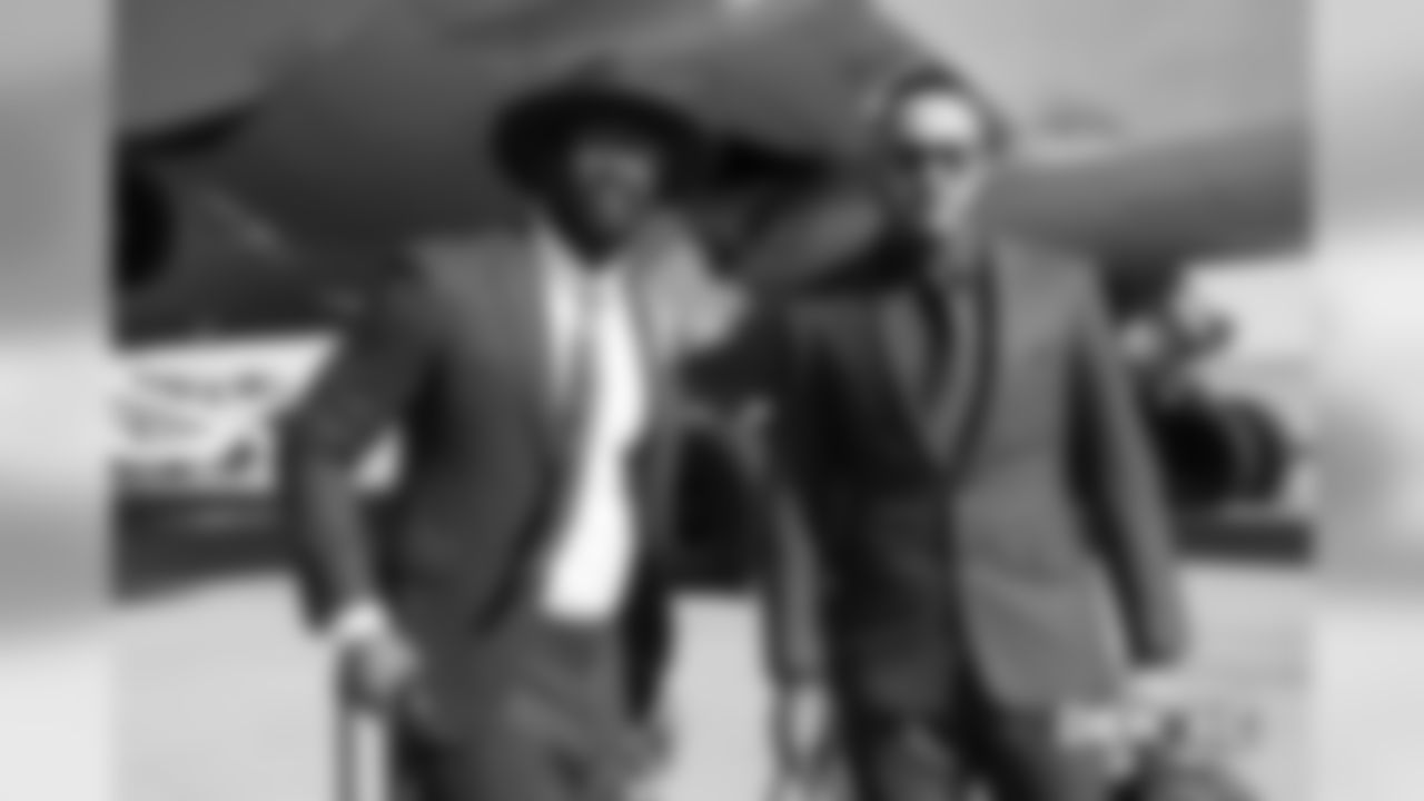 Von Miller and Shane Ray on the tarmac at Signature Flight Support in Denver, Colorado, October 27, 2018.
Photo by Gabriel Christus